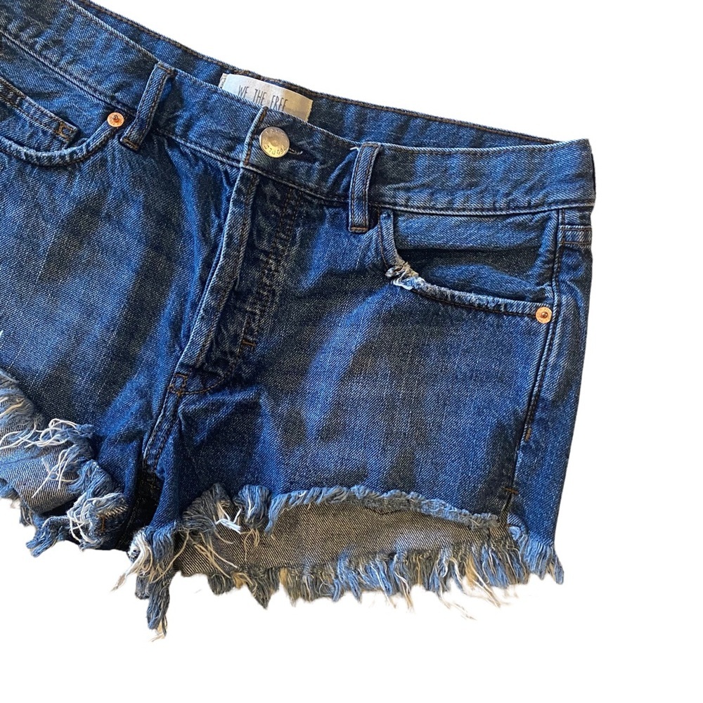 Free People x We The Free Soft & Relaxed Cut Off Frayed Hem Ocean Blue Shorts - Picture 7 of 8